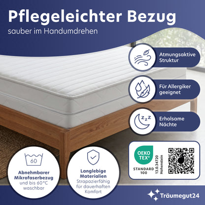 Träumegut24 - Ergonomische 7-Zonen Kaltschaummatratze | Härtegrad H2&H3 | Verschiedene Größen | Hypoallergen | Bezug abnehmbar & waschbar | OEKO-TEX zertifiziert