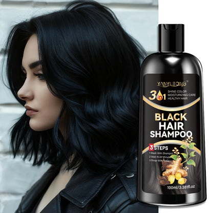 100ml Schwarzes Haarfärbendes Shampoo mit Pflanzenextrakten für tiefe Feuchtigkeitsversorgung, kontrolliert Frizz  deckt graue Haare ab – Sanfte Formel, langanhaltende Farbe, bietet verschiedene Optionen für farbverstärkendes Shampoo, pflegt die Kopfhaut