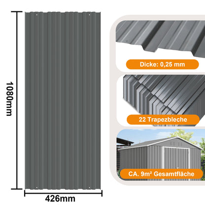 Bauplatte, profilierte Eisenplatte, Wellblechplatte, Dachplatte, Basis-Eisenplatte, geeignet für Fabriken, Bauernhöfe, Heiminstallation und Renovierung, 0,25 mm dick, 22 Stück Eisenplatten, 22 x 108 cm x 42,6 cm = 10,12 m². Mit vorgebohrten Löchern, einfa