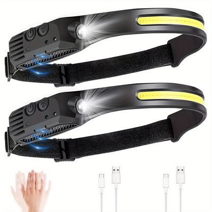 2/4 Stück LED Stirnlampe wiederaufladbar, 6 Beleuchtungsmodi mit Bewegungssensor, superhelle Stirnlampen für Stirn, Campingzubehör, für Outdoor Wandern, Laufen, Reparieren, Angeln, etc