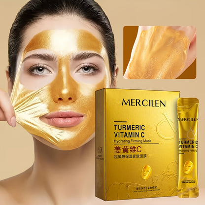 MERCILEN Feuchtigkeitsspendende, straffende Kurkuma-Vitamin-C-Maske (1 Box/10 Stück), Unisex für Erwachsene, feuchtigkeitsspendend, alkoholfrei, geeignet für normale & empfindliche Haut, pflanzliches Squalan, Hautpflege