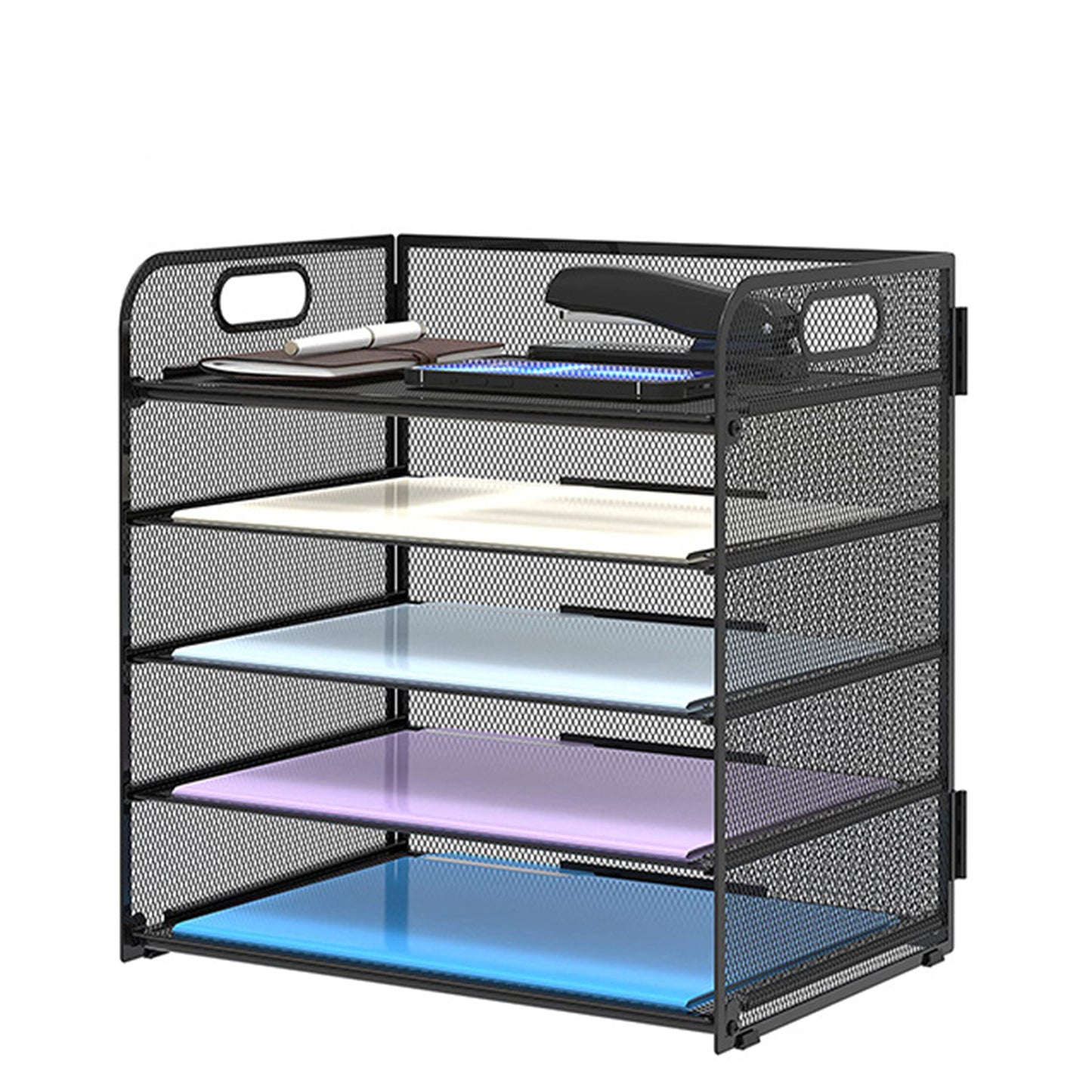 Mesh Desktop Organizer, 5-stöckige Briefablage, stapelbarer Mesh-Dateihalter, A4-Datei-Desktop-Datei-Organizer für Home Office (Schwarz)