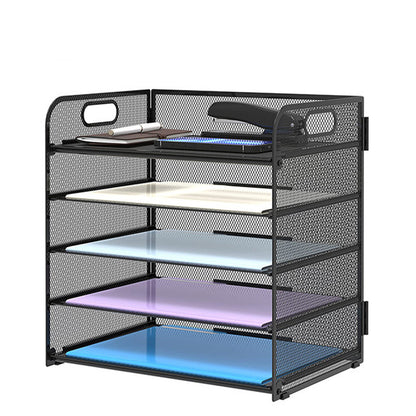 Mesh Desktop Organizer, 5-stöckige Briefablage, stapelbarer Mesh-Dateihalter, A4-Datei-Desktop-Datei-Organizer für Home Office (Schwarz)