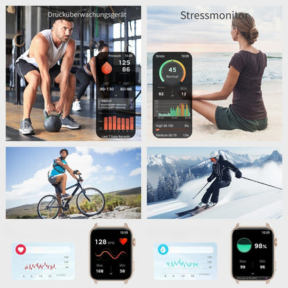 Neu 2025 – Upgraded Damen Smartwatch kompatibel mit Smartphones, Wireless 5.3 Smartwatch mit kabellosem Telefonieren/Schlaftracker/KI-Stimme, 100 Tage Akkulaufzeit, Sportarmbänder, großes Display, 120+ Modi, 350mAh Akku für Outdoor