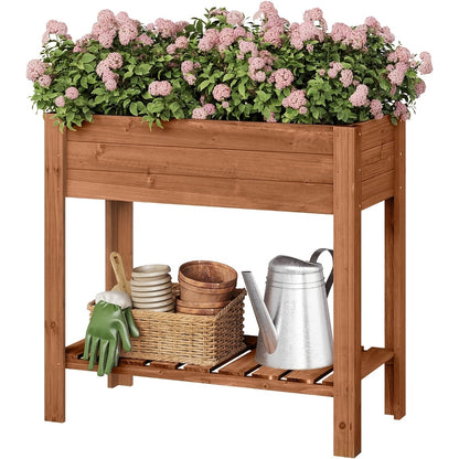 1 Stk. Hochbeet aus Holz, Pflanzbeet für den Garten, mit Blumenkasten-Aufbewahrungsregal, stabil, leicht zu reinigen, ergonomische Arbeitshöhe, einfache Montage, geeignet für Balkone, Gärten  Terrassen