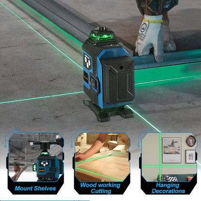 8/16 Linien Laser Waterwaage 360-Grad Selbstnivellierende Wasserwaage, 4D Laser Waterwaage, Verwendung für Bauvorhaben Renovierung, Bodenfliesen Legen 4X360° Kreuzlinienlaser Waterwaage, Optionale Robuste Kunststoffkoffer und Stativ