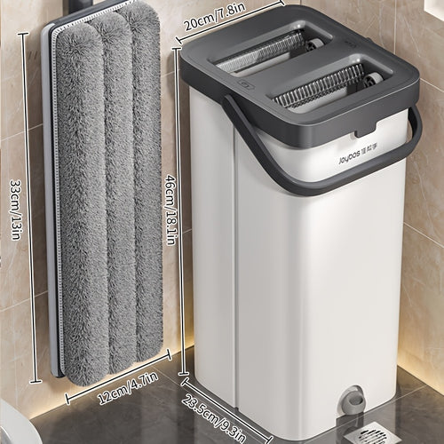 Flachmopp-  Eimer-Set – Freihändiges, selbstauswringendes Reinigungssystem, Doppelkammer-Design, 360°-Drehung, kein Handwaschen, schnelltrocknend, Edelstahlgriff für Haushalt & Bodenreinigung