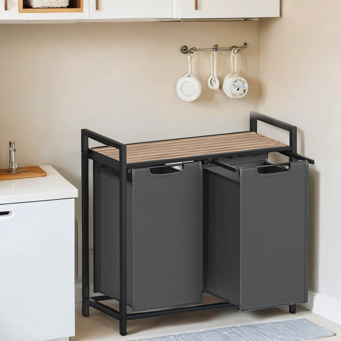 Wäschekorb 2 Fächer, Aufbewahrungsbox，Organizer faltbar, Wäschesammler mit Ablage, Wäschebox, Ordnungssystem Kleiderschrank，2 x 46 L, fur Weihnachts geschenke