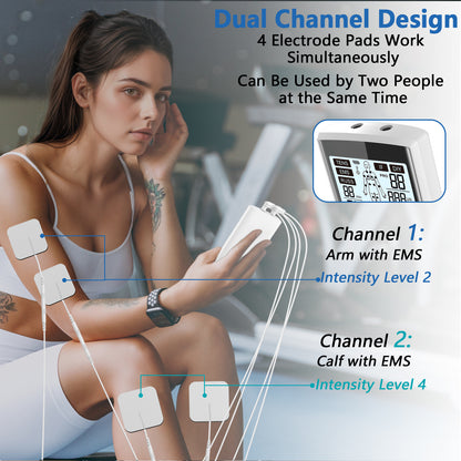 Wiederaufladbarer TENS und EMS 5-in-1 Muskelstimulator, 78 Programm, Dual-Kanäle, 15 Stufenstärke, 7 Pads, Schmerzlinderung bei Körpermüdigkeit, Rücken, Nacken, Karoschmerz, Arthritis, Fuß, Gelenke uvm., Kompakt & Tragbar für Zuhause, Büro oder Reisen