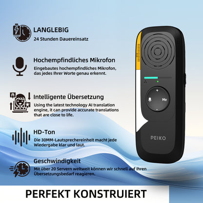 Tragbarer Sprachübersetzer, übersetzungsgerät, Kopfhörer Zwei-Wege-Instant-Übersetzer, APP-Online-Stimmübersetzung, 75 Sprachen Unterstützt, Hochgenaues Übersetzergerät Für Reise, Geschäft Und Lernen
