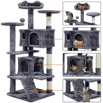Costoffs Kratzbaum Katzenbaum 138 cm, Stabiler Katzenkratzbaum Katzenmöbel mit Spielkugel & Katzenhöhle, Kletterbaum für Katzen, Katzenhaus Kratzturm