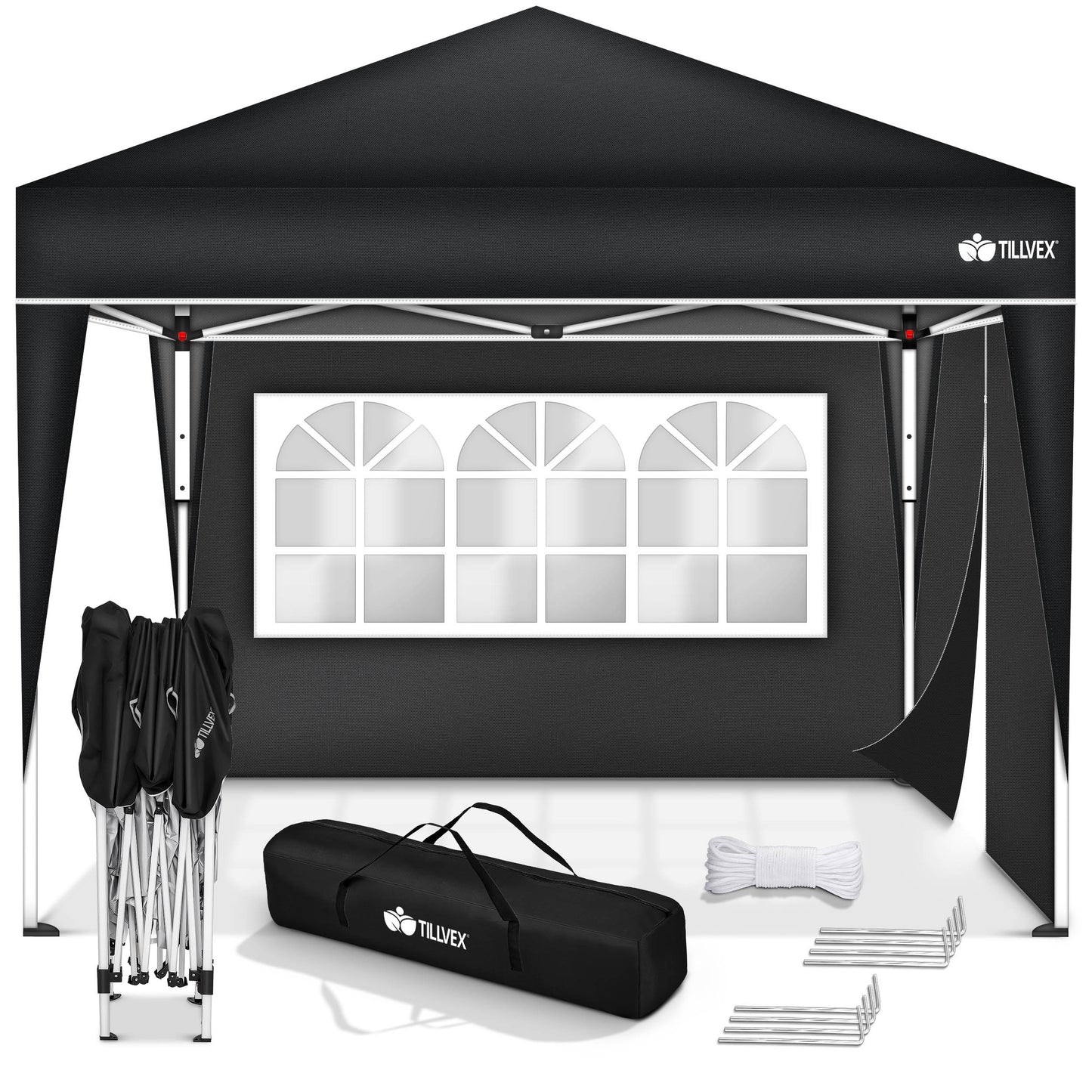 tillvex® Pavillon 3x3m Faltbar + 4er Set Sandsäcke | Pop-Up Faltpavillon Wasserdicht Stabil & Höhenverstellbar | Gartenzelt UV Schutz 50+ | Partyzelt Winterfest mit Tasche für Draußen Garten Camping