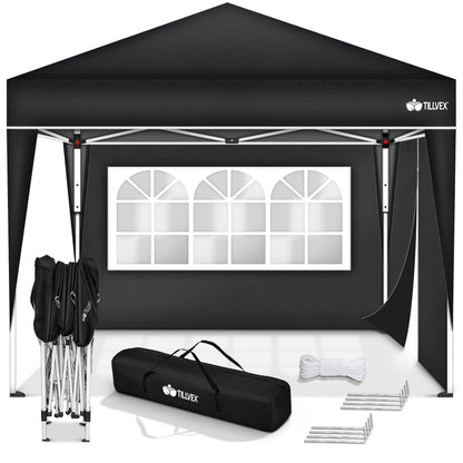tillvex® Pavillon 3x3m Faltbar + 4er Set Sandsäcke | Pop-Up Faltpavillon Wasserdicht Stabil & Höhenverstellbar | Gartenzelt UV Schutz 50+ | Partyzelt Winterfest mit Tasche für Draußen Garten Camping