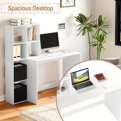 1 Stk. WOLTU Moderne Minimalistische Büro-Schreibtisch mit Metallrahmen & Holzplatte - Weißer Schreibtisch für Zuhause, Studium, Schlafzimmer, Arbeitsplatz - Robuste und Langlebige Arbeitstation
