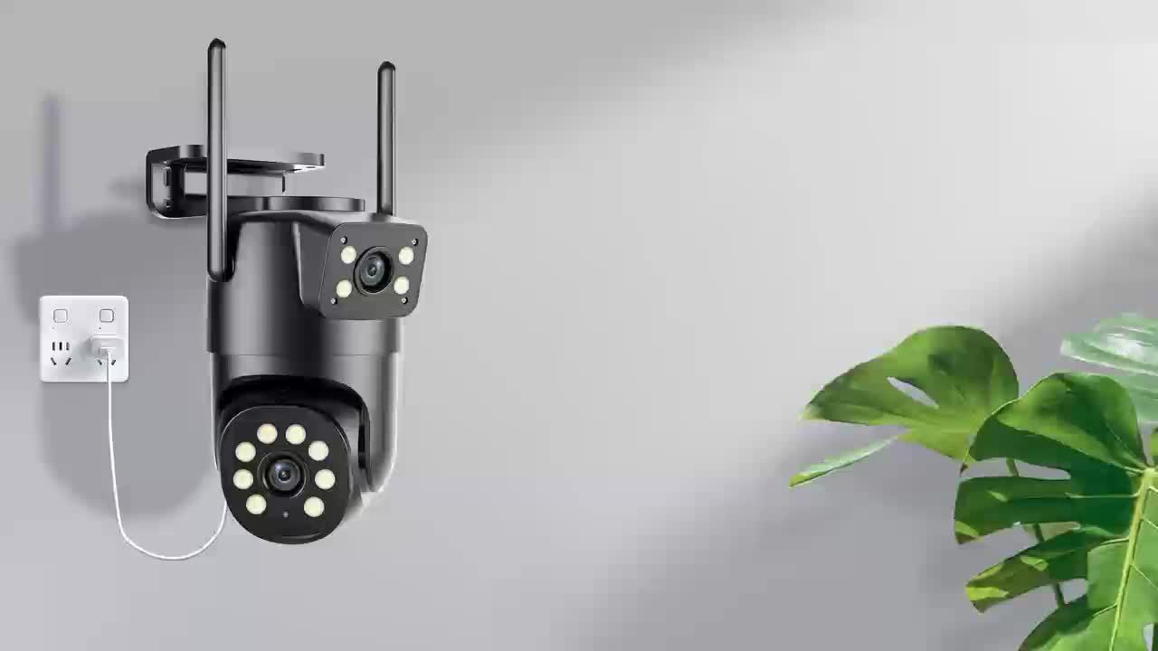 Multifunktionale Sicherheitskamera, drahtlos, Outdoor, Wifi, 2K HD, Doppellinse, automatische Schwenk-Neige-Funktion, Nachtsicht, Bewegungsmelder, bidirektionale Sprachverbindung