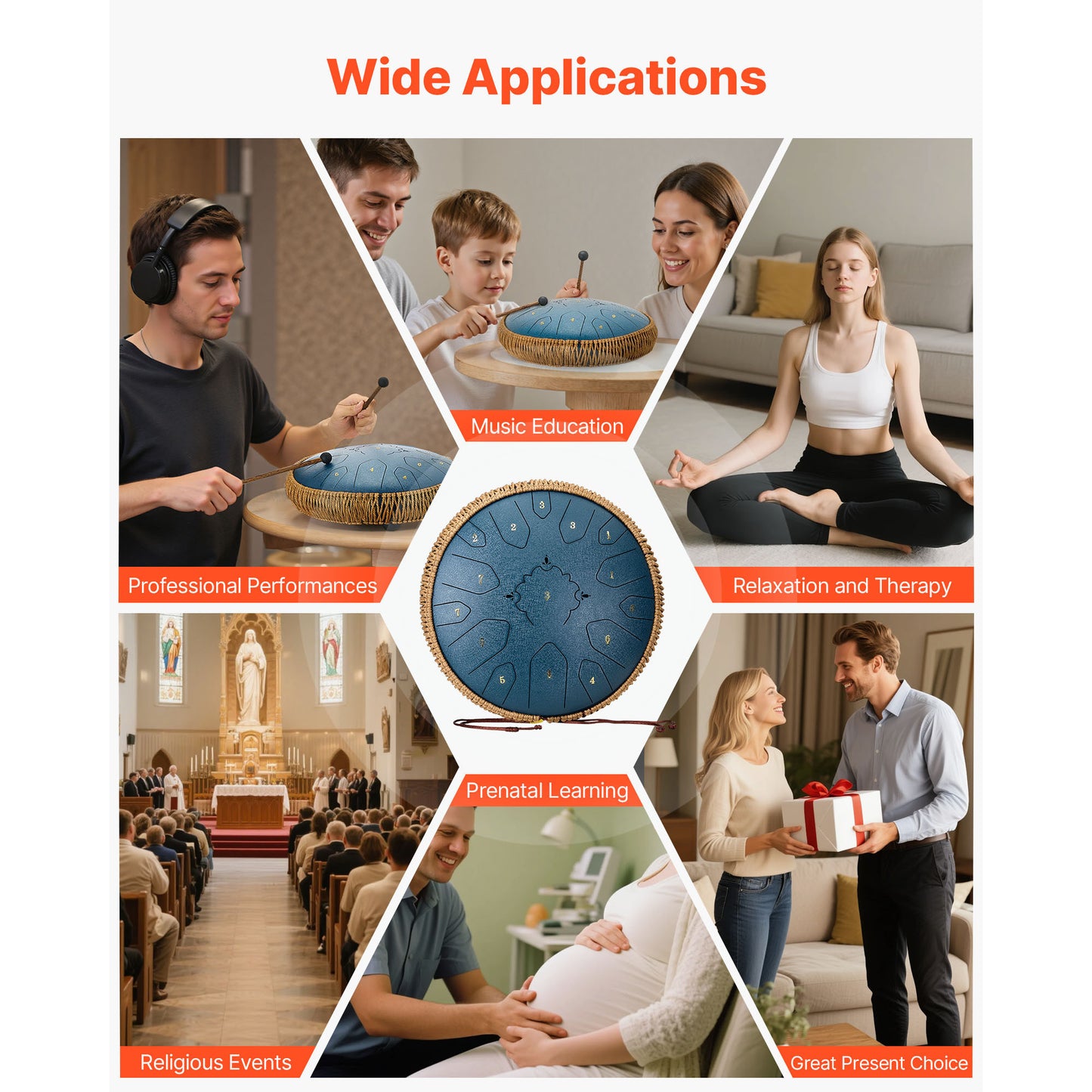VEVOR Stahlzungen Trommel, 33cm 15 Töne Regentrommel für Garten, C-Dur Musikinstrumente mit Notenbuch & Schlägeln, Percussion Instrument für Meditation Yoga Anfänger Musikalische Bildung, Marineblau