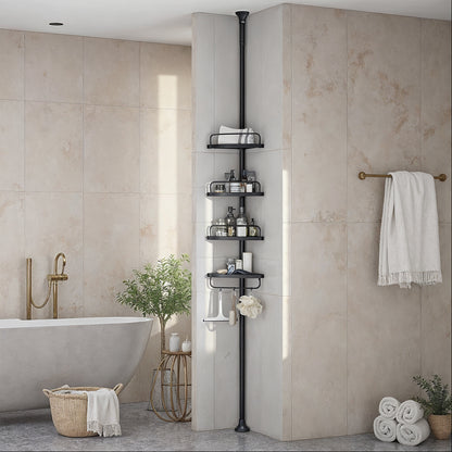Duschregal, Eckregal Bad, mit 4 Ablagen, Badregal, Gesamthöhe 85-305 cm, höhenverstellbar, Badezimmer-Regal