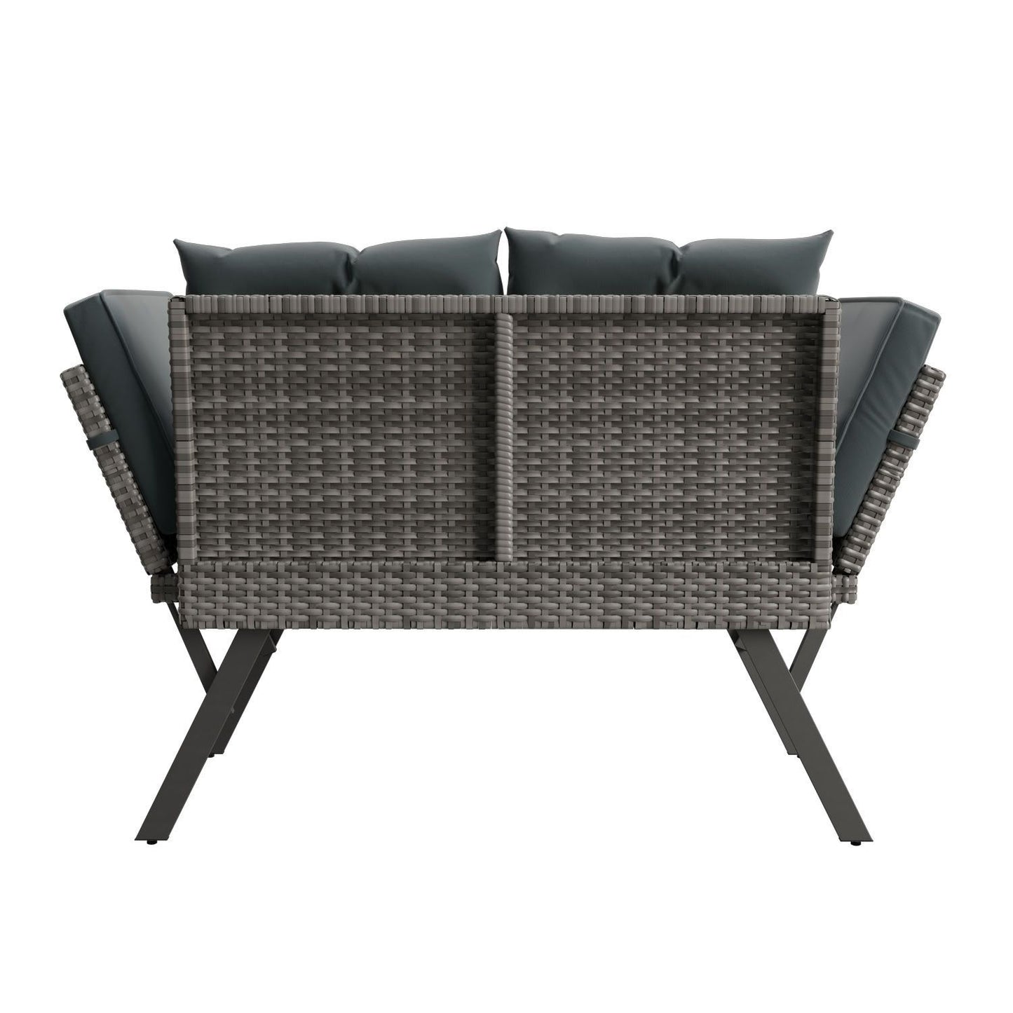 Multifunktionsbank Calvia Schwarz/Grau/Creme - klappbare Sonnenliege mit wetterfestem Polyrattan, Gartenbank mit 240 kg Belastbarkeit