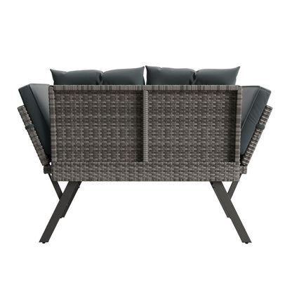 Multifunktionsbank Calvia Schwarz/Grau/Creme - klappbare Sonnenliege mit wetterfestem Polyrattan, Gartenbank mit 240 kg Belastbarkeit
