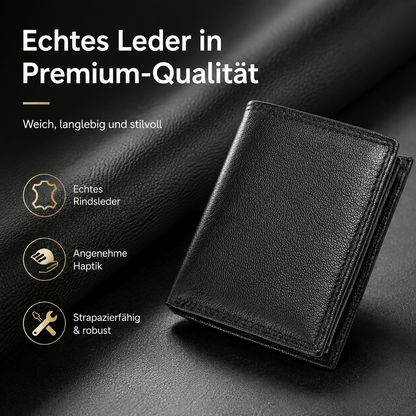 Geldbörse Mini-Format Herren aus echtem Leder mit RFID Schutz, 11 Kartenfächer Hochformat, Schwarz, kompakt, praktisch und modern