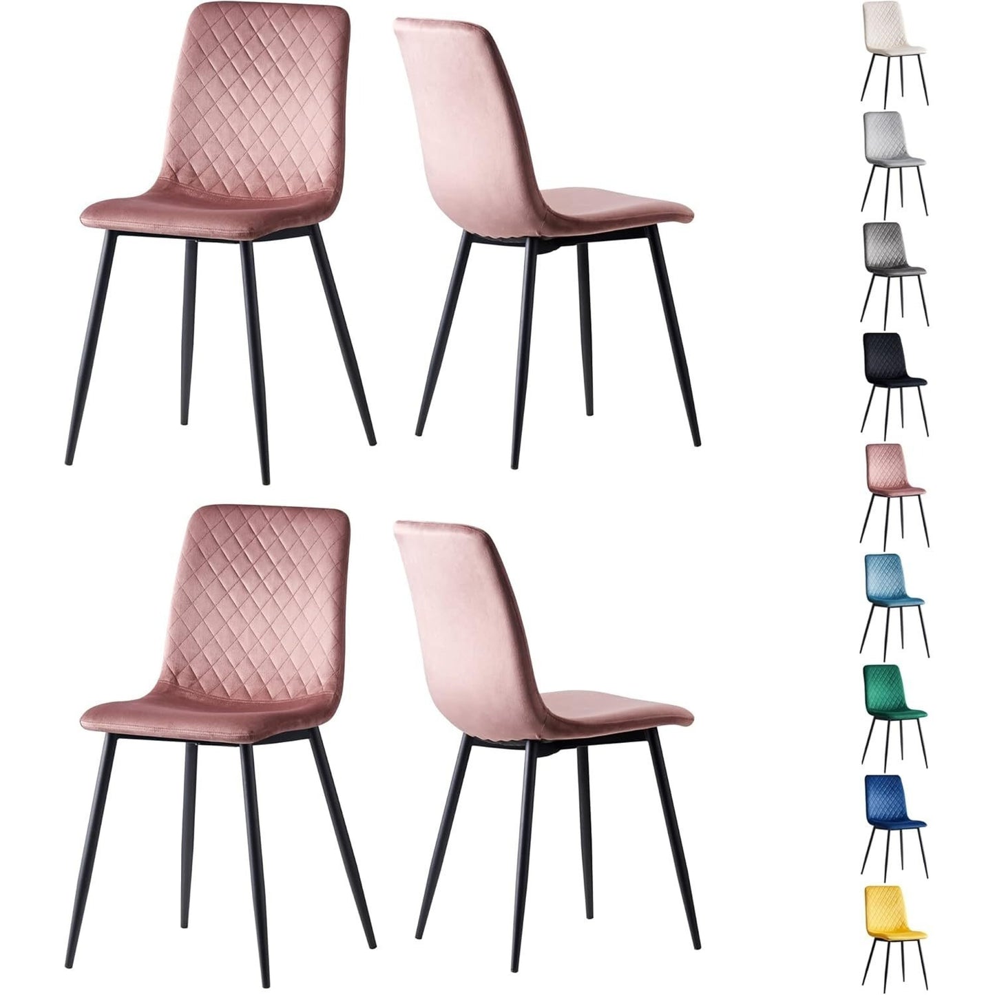 mcc direct Esszimmerstühle im 4er Set aus Samtstoff, Metallbeine, Lexi-Stühle, Desigenerstühle