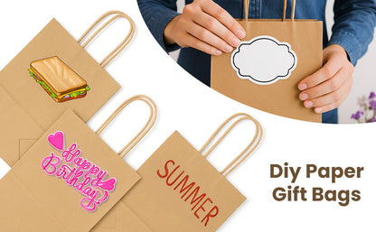 Geschenkset für Sie/Ihn, 100 Kraftpapier-Geschenktüten mit Griffen, geeignet für Halloween, Partys, Einzelhandel und Geschenkverpackung