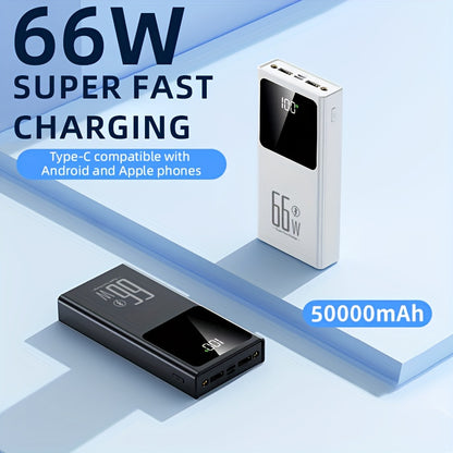 50000mAh Powerbank, Zwei-Wege-Schnellladung, Outdoor Notfall Power Backup Batterie Pack, Powerbank mit großer Kapazität, 66W Super Schnellladung, unterstützt das gleichzeitige Laden mehrerer Geräte, geeignet für Telefon, Android und digitale Geräte
