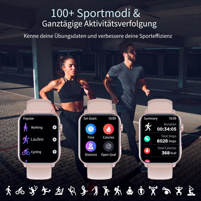 Neu 2025 – Upgraded Damen Smartwatch kompatibel mit Smartphones, Wireless 5.3 Smartwatch mit kabellosem Telefonieren/Schlaftracker/KI-Stimme, 100 Tage Akkulaufzeit, Sportarmbänder, großes Display, 120+ Modi, 350mAh Akku für Outdoor