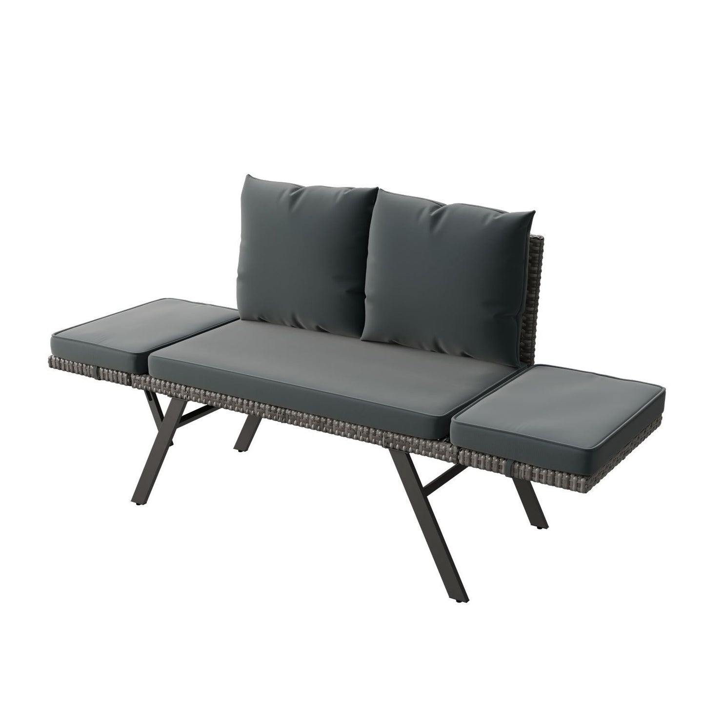 Multifunktionsbank Calvia Schwarz/Grau/Creme - klappbare Sonnenliege mit wetterfestem Polyrattan, Gartenbank mit 240 kg Belastbarkeit