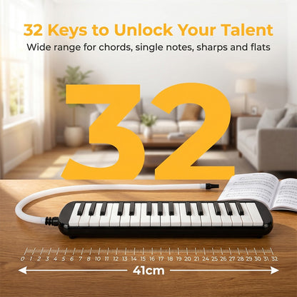 32-Klavier-Professionelle Sopran-Melodica-Blaspfeife mit weichen Röhren & Mundstücken – Tragbares Luftklavier-Keyboard geeignet für Reisen, für alle Könnerstufen, inklusive Tragetasche (ohne Karton)