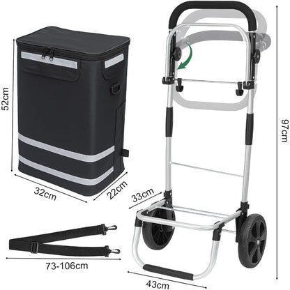 Generisch Einkaufstrolley 64 L, klappbarer Einkaufswagen mit Aluminiumrahmen, bis 60 kg Tragkraft, große Rollen & höhenverstellbarer Griff, Faltbare Einkaufstasche mit Kühltasche