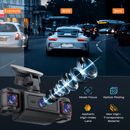 1080P WIFI Auto Dashcam mit Front, Rück, linkem & rechtem Aufnahmefunktion - Inklusive optionaler 64GB SD-Karte, 360° drehbare Kamera, Loop-Aufnahme, IR-Nachtsicht, G-Sensor & WDR & Unverzichtbares Autozubehör für mehr Sicherheit und Schutz!