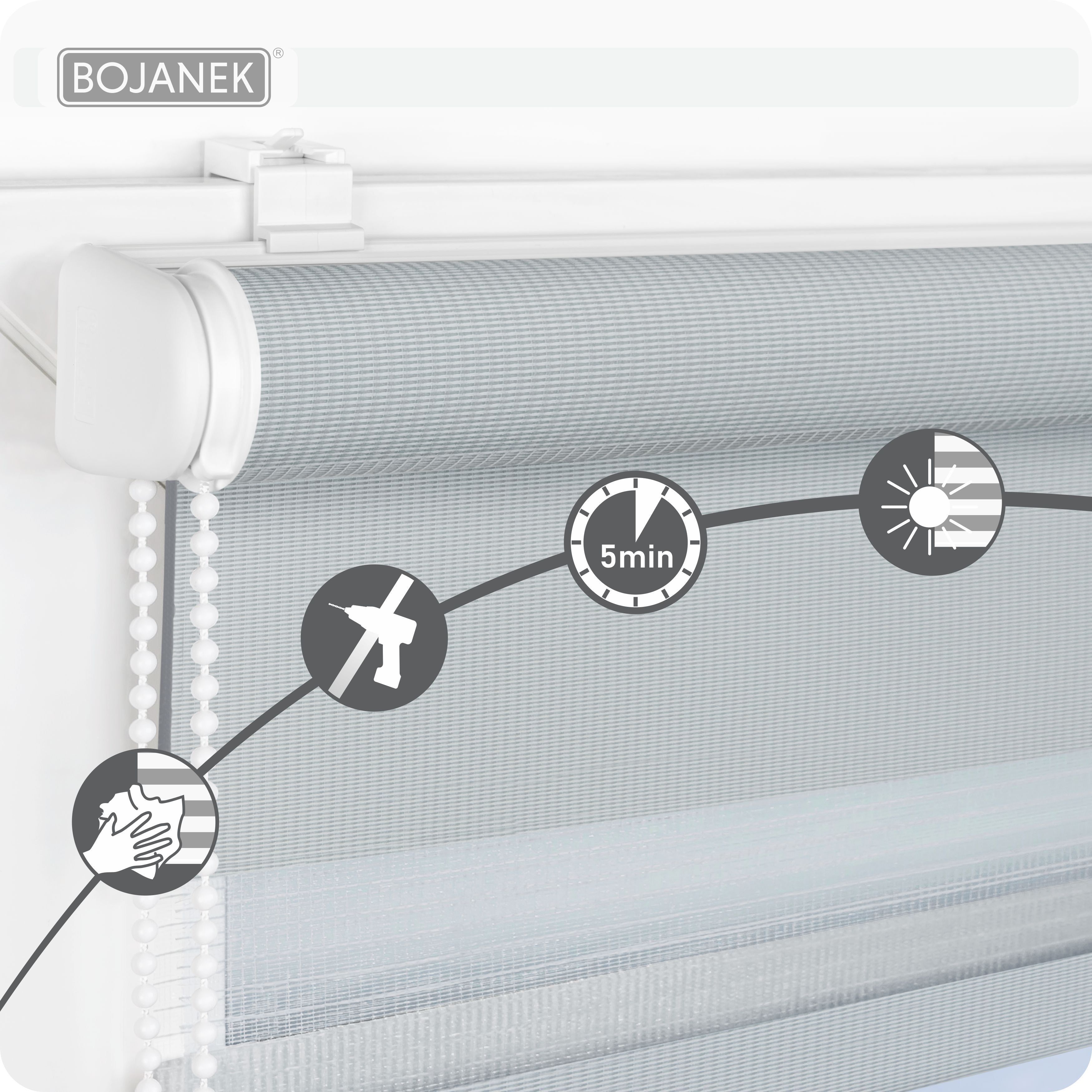 Fensterrollo, Verstellbare Halterungen für Verschiedene für Sichtschutz und Fenster – Detailansicht 4