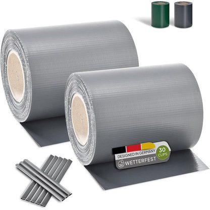 PVC Sichtschutzstreifen Doppelstabmatten Zaun 35m x 19 cm 30 Befestigungsclips anthrazit Zaunfolie Sichtschutz Windschutz Garten Gartenzaun