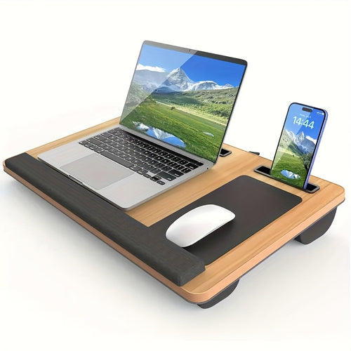 Multifunktionaler tragbarer Schreibtisch mit Griffdesign für einfachen Transport, Laptoptisch mit Handgelenkauflage, Tablet-  Handy-Schlitz sowie Mauspad, robuste Holzstruktur, Bürotisch, geeignet für Heimbüro, Arbeitszimmer oder Wohnheim