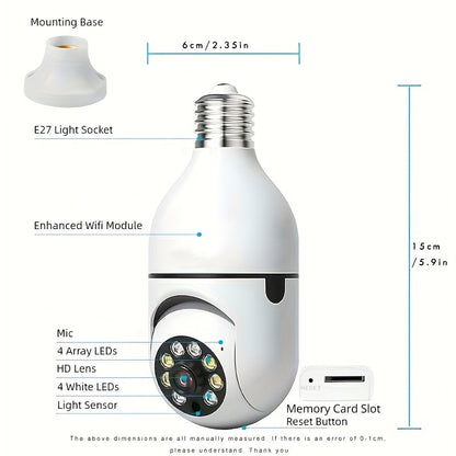Ease Life App-Light Bulb Sicherheitskamera, 1 Stück, Indoor Outdoor Wireless Wifi Kamera 2.4Ghz, 360 Grad, E27 Lampenfassung Einschraub-Sicherheitskamera für Heimsicherheit Safe Cam Glühbirnenkamera, HD 1080P, Vollfarb-Nachtsicht, Bewegungsmelder
