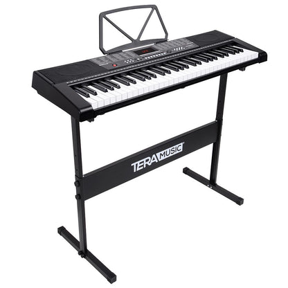 BAKAJI Elektronisches E-Piano-Keyboard, 61-tastiges multifunktionales Digitalpiano mit Hocker-Ständer, Kopfhörern, 255 Rhythmen, USB/AUX-Eingang und Notenständer