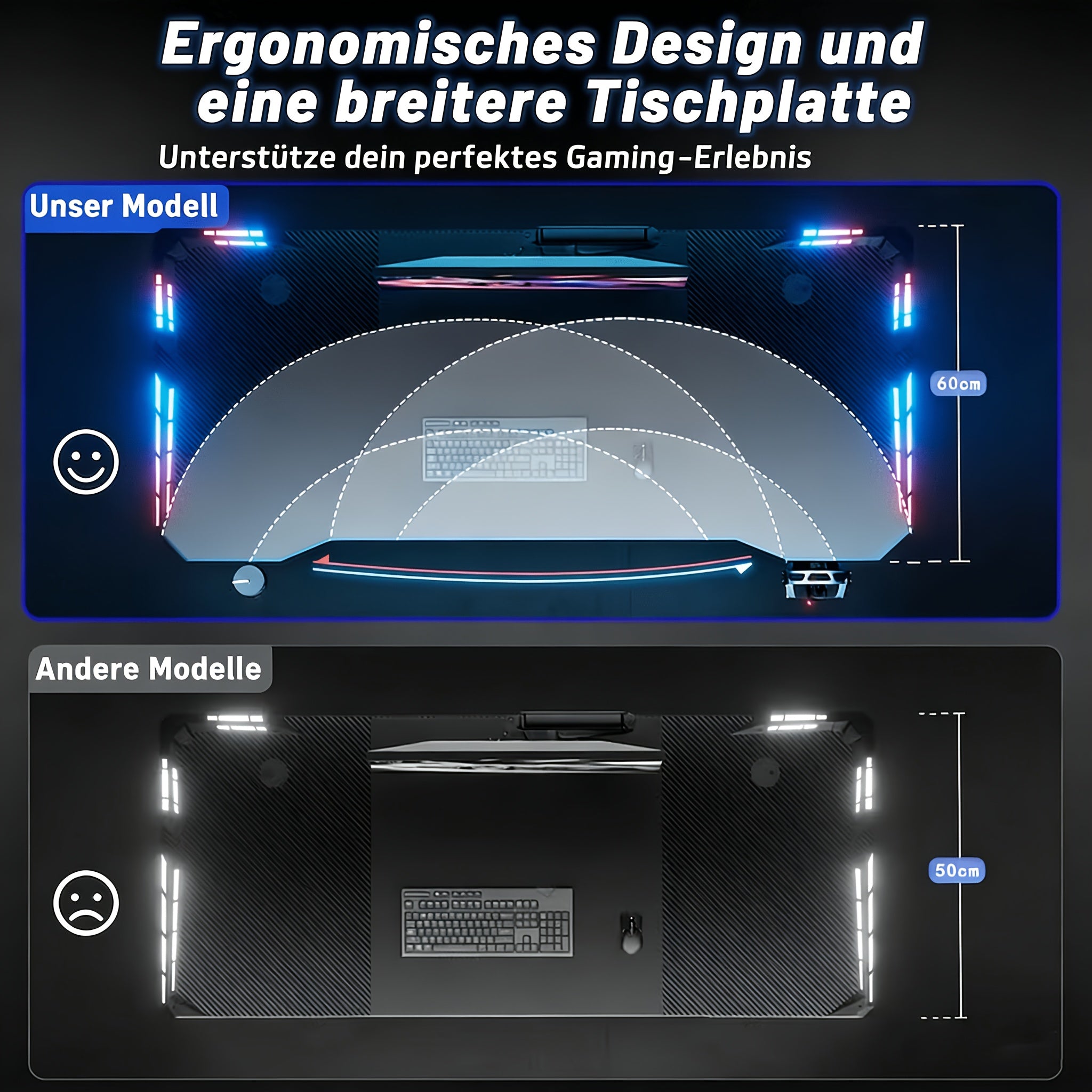 Gaming-Schreibtisch, 60*140 cm / 23,62*55 Zoll für Homeoffice und Studium – Detailansicht 2