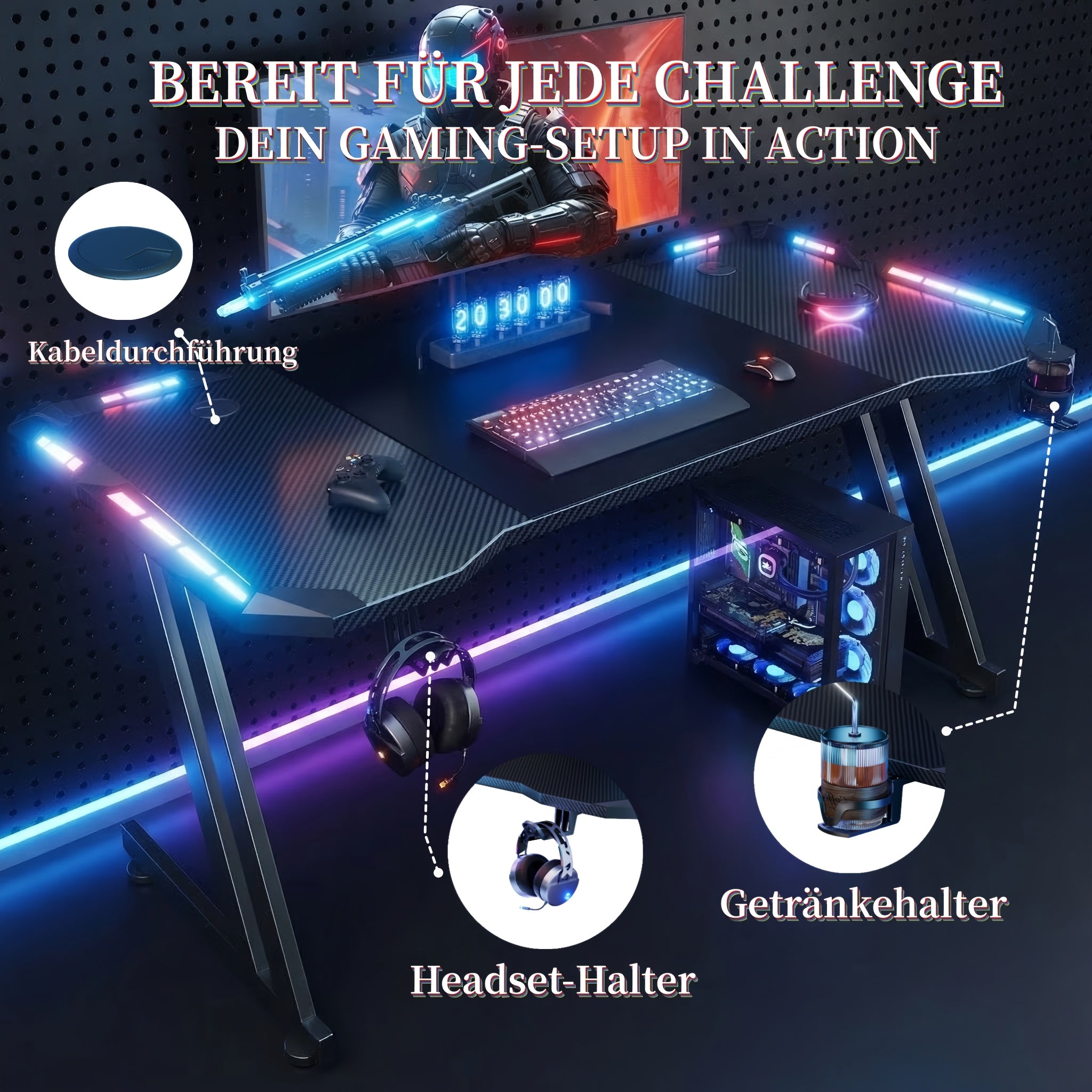 Gaming-Schreibtisch, 60*140 cm / 23,62*55 Zoll für Homeoffice und Studium – Detailansicht 5