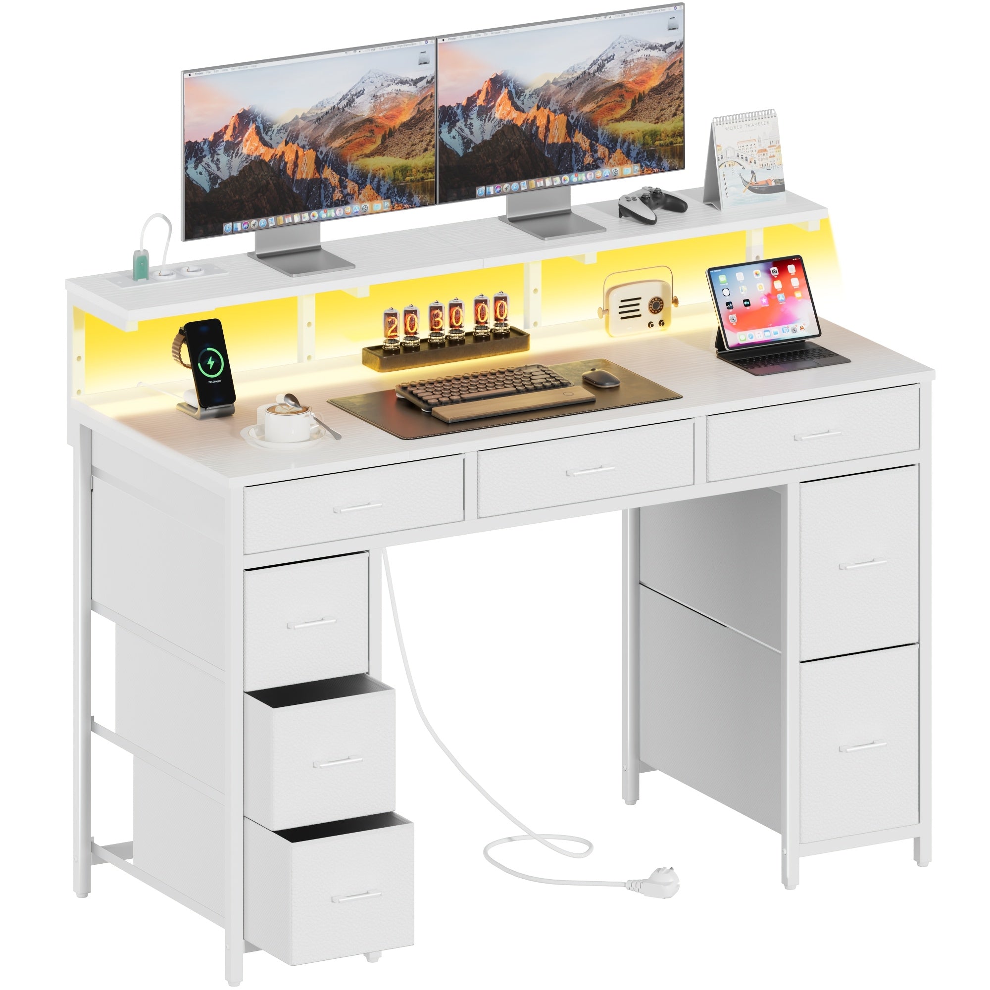 Gaming-Schreibtisch, europäische Steckdosenleiste (2 AC/2 USB) für Arbeitszimmer und Homeoffice – Detailansicht 4