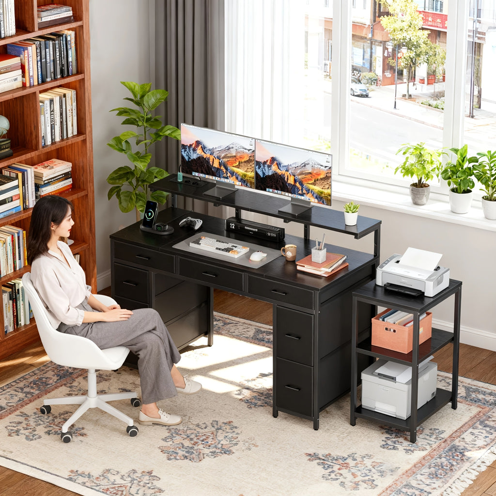 Gaming-Schreibtisch, europäische Steckdosenleiste (2 AC/2 USB) für Arbeitszimmer und Homeoffice – Detailansicht 5