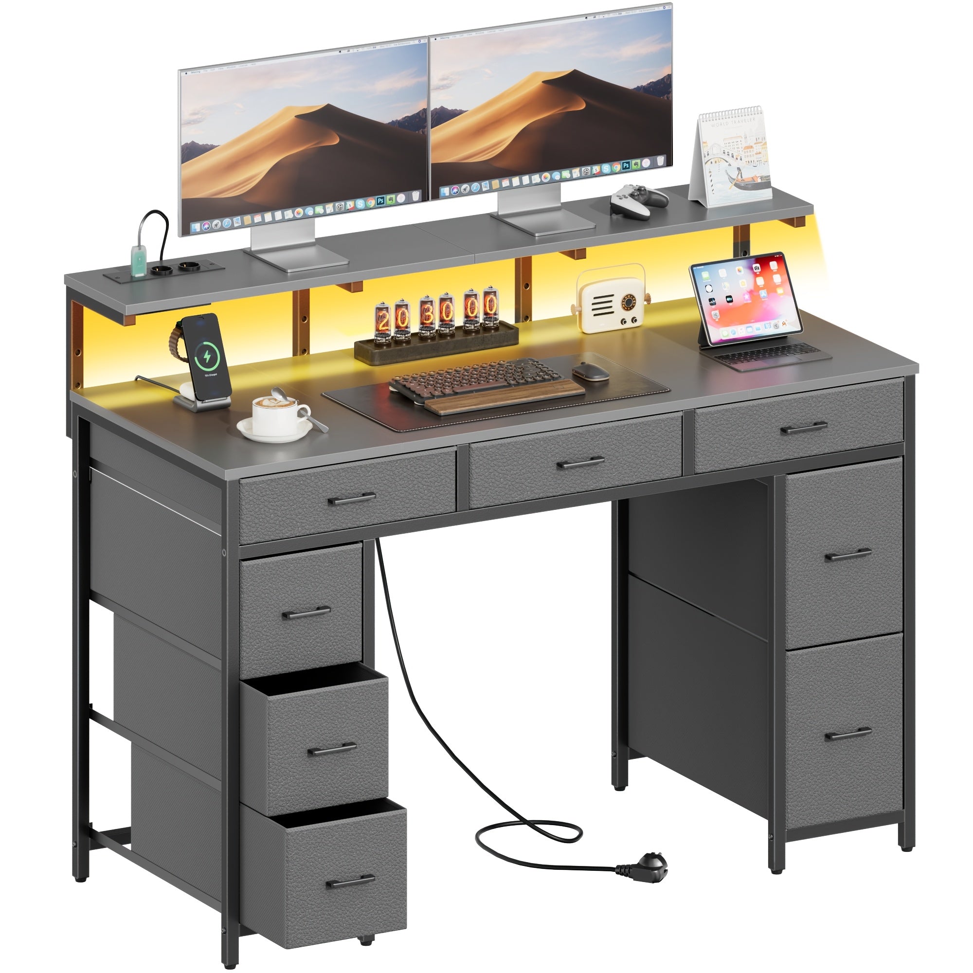 Gaming-Schreibtisch, europäische Steckdosenleiste (2 AC/2 USB) für Arbeitszimmer und Homeoffice – Detailansicht 10