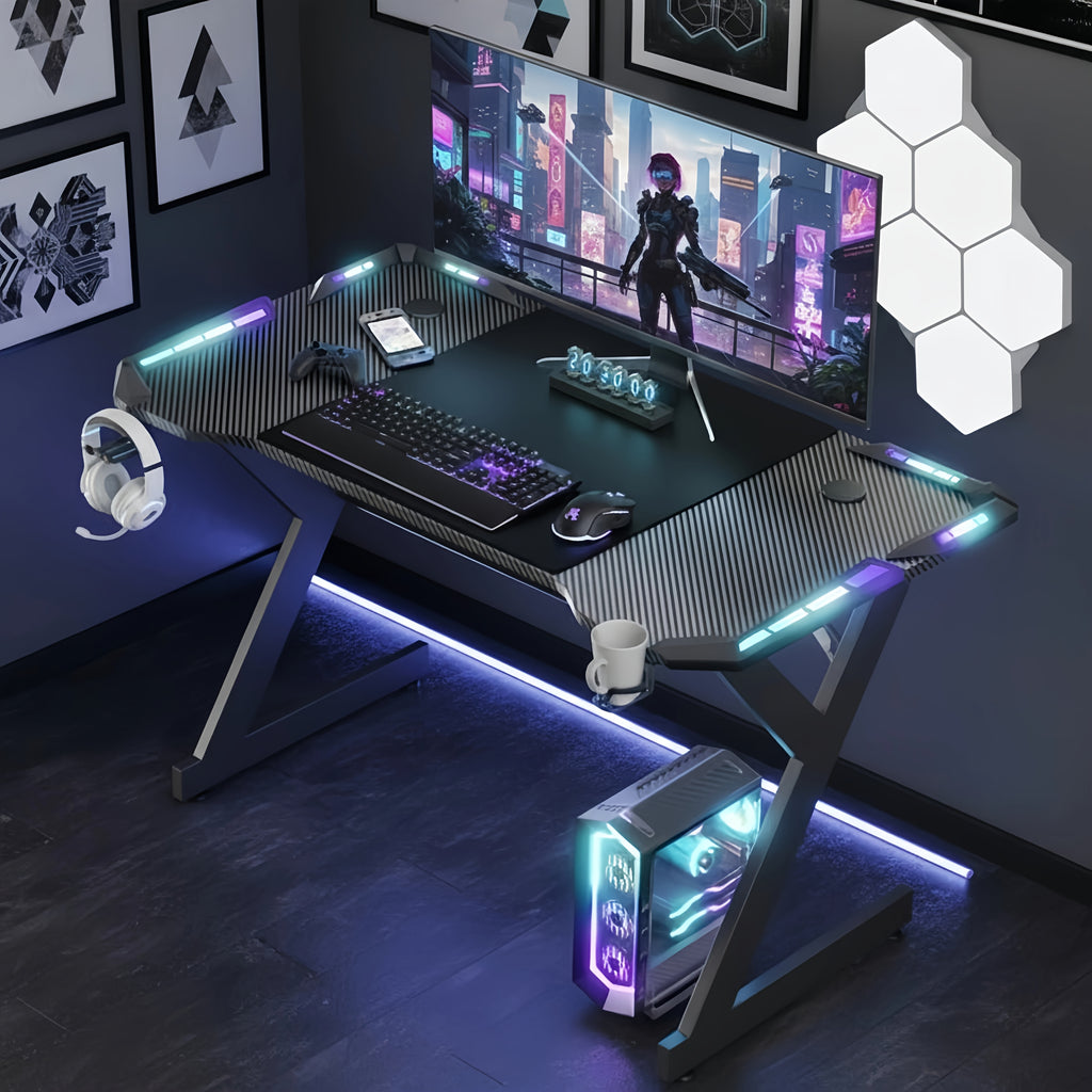 Gaming-Schreibtisch, LED-Beleuchtung für Homeoffice – Hauptansicht