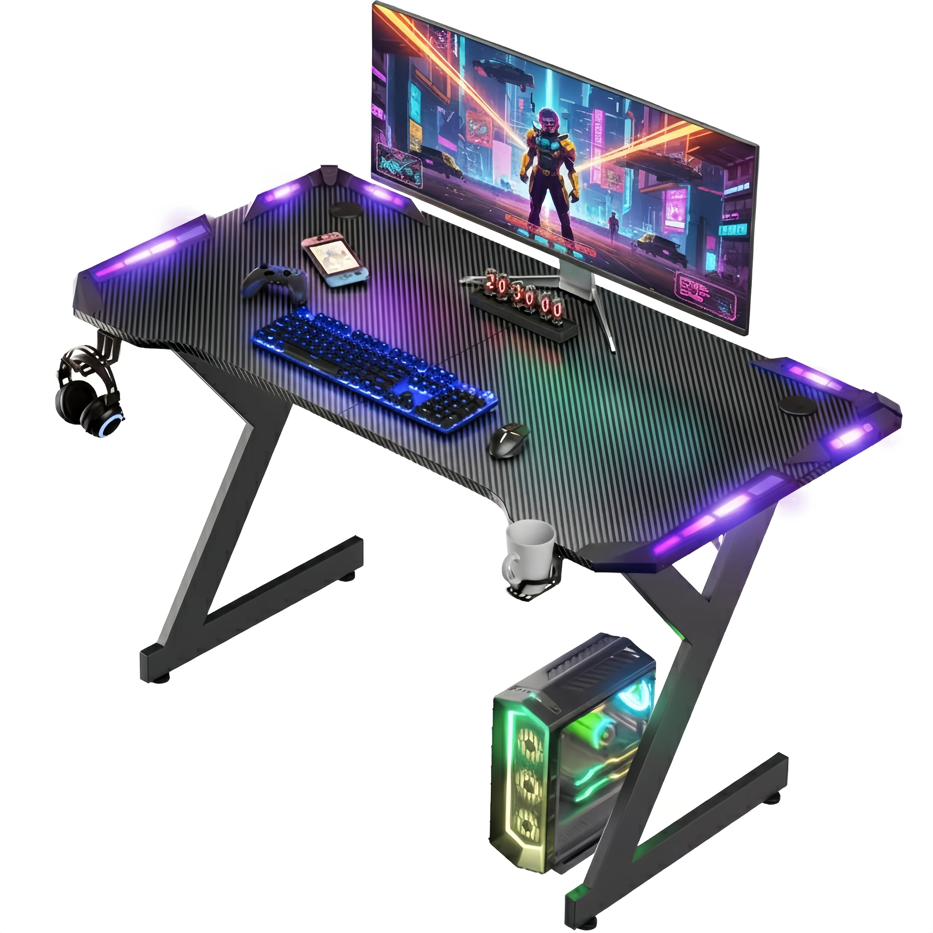 Gaming-Schreibtisch, LED-Beleuchtung für Homeoffice – Detailansicht 6
