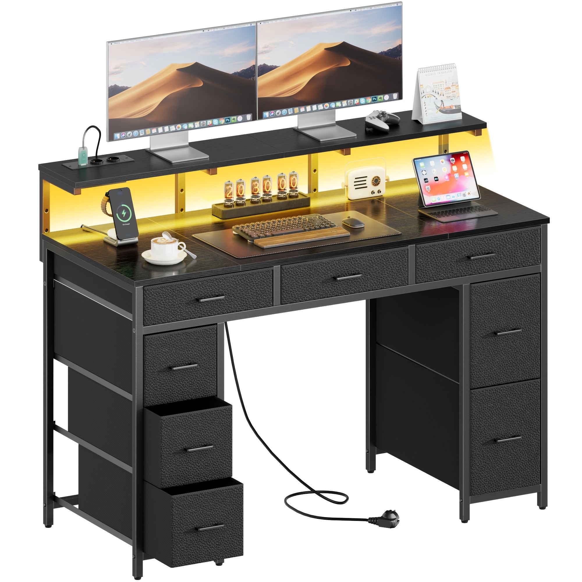 Gaming-Schreibtisch, Monitorständer mit LED-Beleuchtung für Arbeitszimmer und Studium – Detailansicht 5