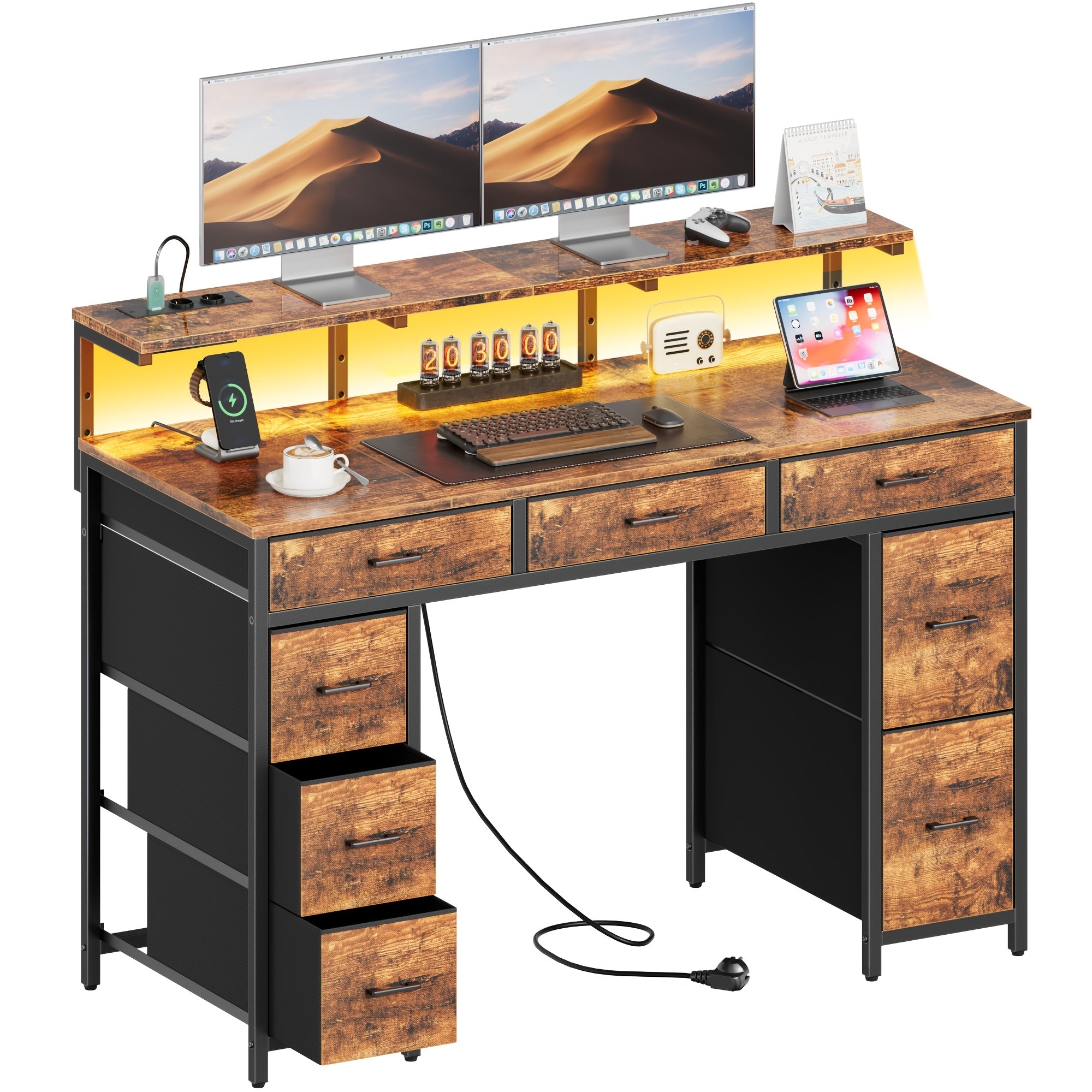 Gaming-Schreibtisch, Monitorständer mit LED-Beleuchtung für Arbeitszimmer und Studium – Detailansicht 7