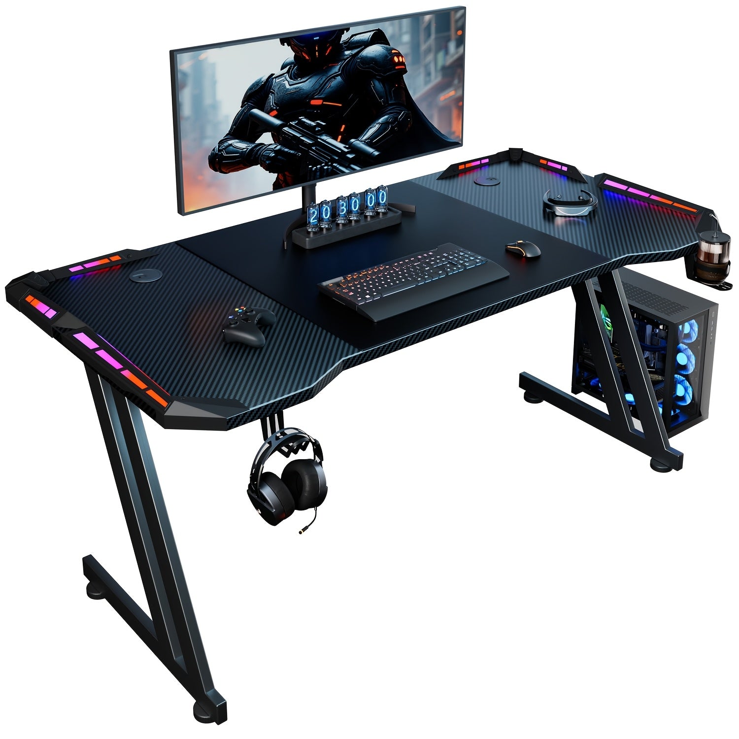 Gaming-Schreibtisch, Schwarz für Homeoffice und Arbeitszimmer – Detailansicht 4