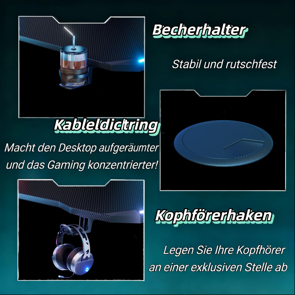 Gaming-Schreibtisch, Schwarz für Homeoffice und Arbeitszimmer – Detailansicht 9