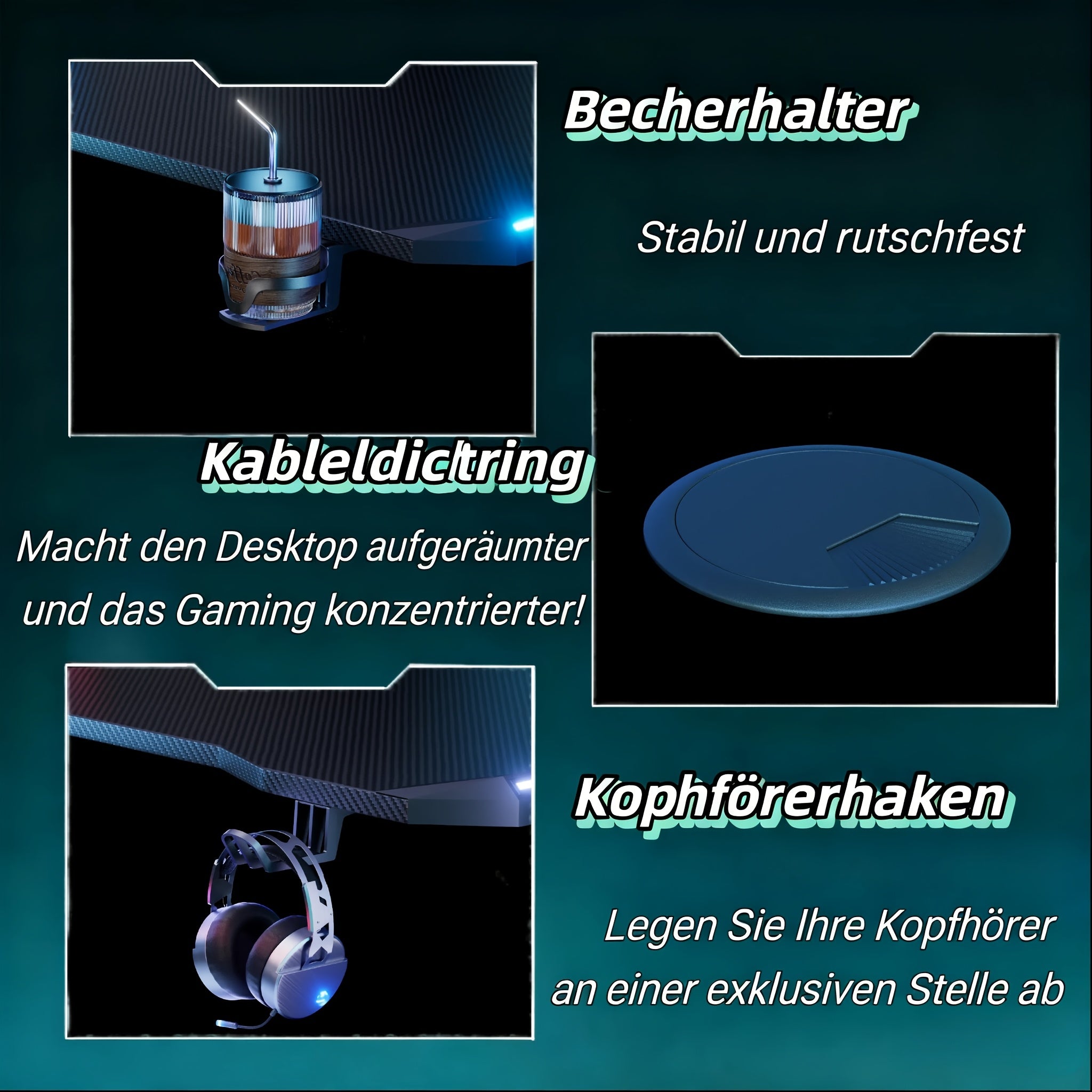 Gaming-Schreibtisch, Schwarz für Homeoffice und Arbeitszimmer – Detailansicht 9