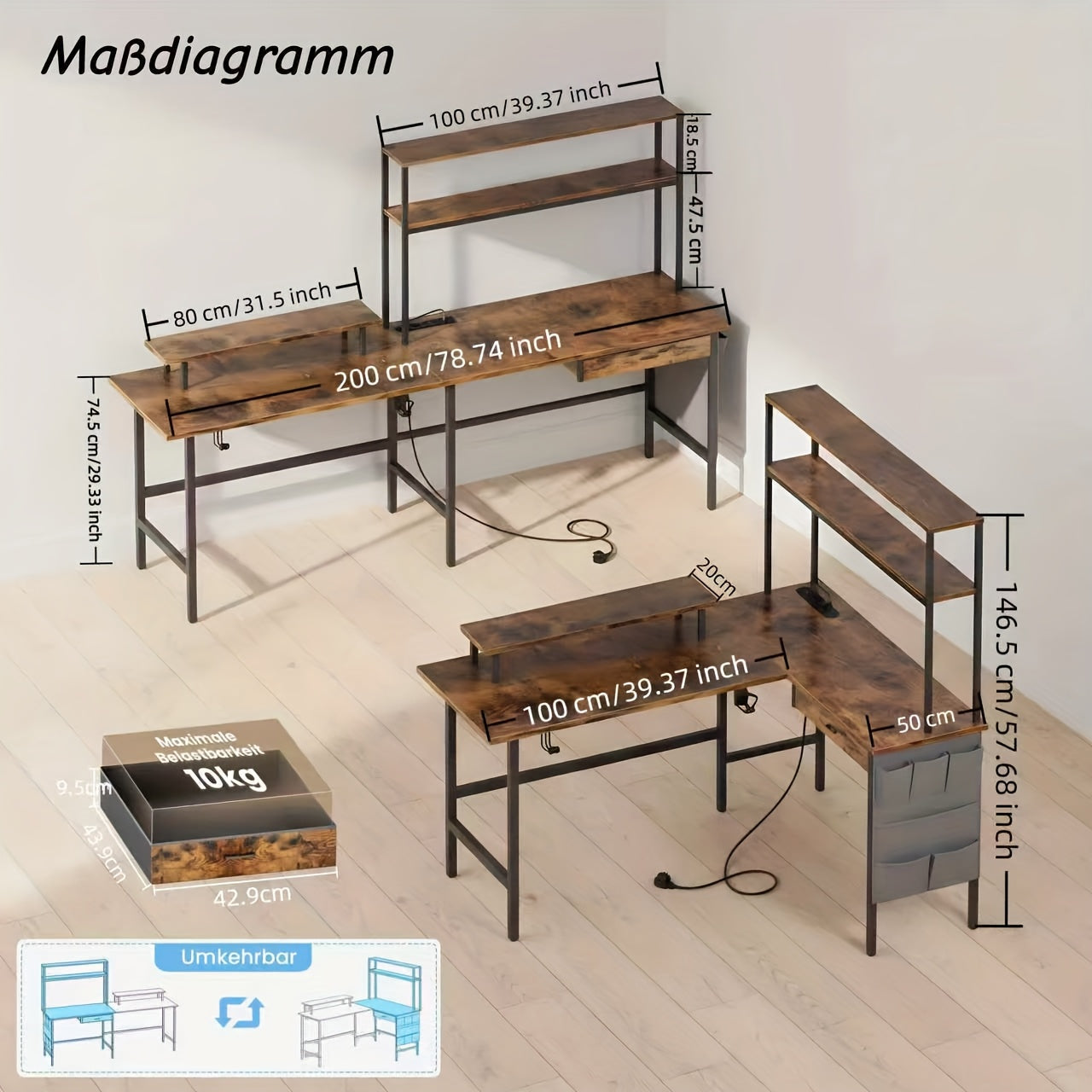 Gaming-Schreibtisch, Weiß für Arbeitszimmer – Detailansicht 2